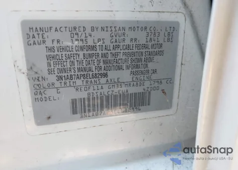 2014 Nissan Sentra S from USA, damaged, VIN 3N1AB7AP8EL682996